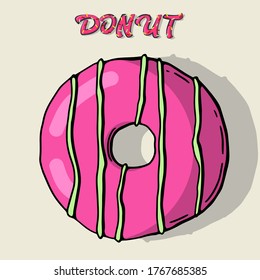 Glasierte Donut. Einzelne Donut mit Glaze und beißenden, bunten Schokoladeneisrittern oder Karamellenkerne