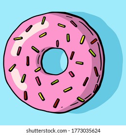Glazed donut. Isolated donut with glaze and bite, colorful eaten chocolate icing fritters or caramel circle doughnuts