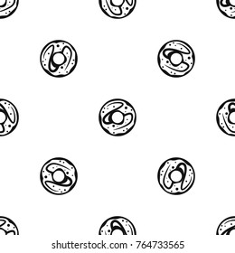Glazed donut pattern repeat seamless in black color for any design. Vector geometric illustration