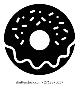 Glaseado donut silueta icono Ilustración vectorial dulce postre rociado pastel comida horneada
