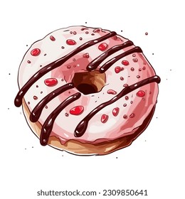 Glazed Donut with Springkles isolated on White Vector Illustration. Colorful Doughnut