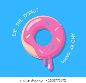 Glazed donut with sprinkles isolated on blue background, illustration vector.