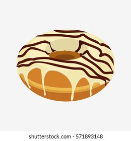 Glazed donut with sprinkles isolated on white background. Flat vector stock illustration