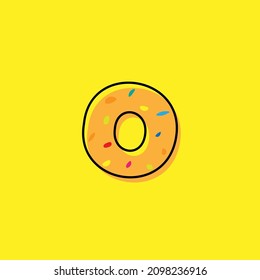 Glazed donut vector icon isolated on yellow background. Bagel dessert flat linear style