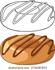 Verglaste Donut-Vektorgrafik in farbigen und schwarz-weißen Linien Kunststilen