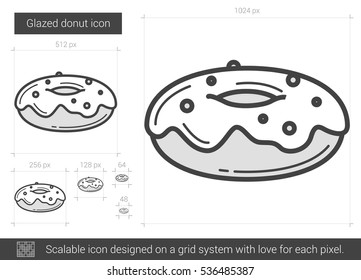 Glazed donut vector line icon isolated on white background. Glazed donut line icon for infographic, website or app. Scalable icon designed on a grid system.