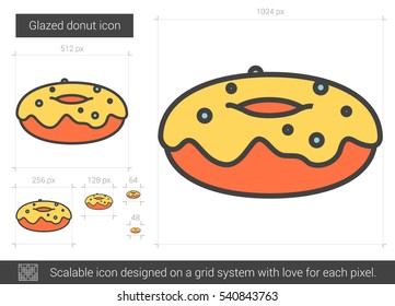 Glazed donut vector line icon isolated on white background. Glazed donut line icon for infographic, website or app. Scalable icon designed on a grid system.