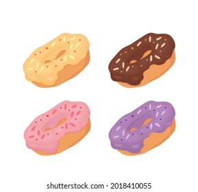Ein verglaseter Donut. Vektorgrafik mit Logo auf weißem Hintergrund. 