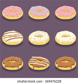 Glazed donuts with icing vector illustration