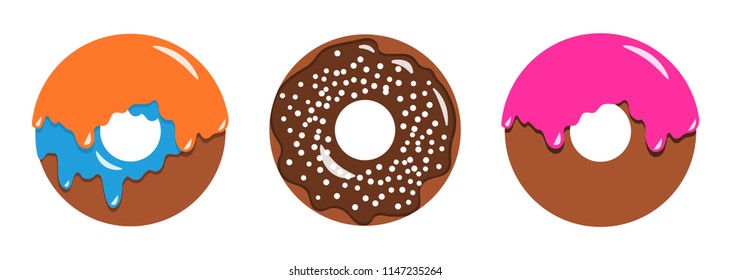 Glazed donuts, set, isolated illustration on white background