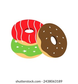 Glazed donuts with sprinkles. Bakery sweet pastry food. Vector illustration.