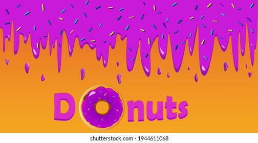 Eine verglasete Doughnut und das Eistropfen darauf. Bannervorlage für ein Donut-Café. Frostmutter, Vektorgrafik