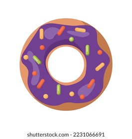Glazed doughnut icon. Sticker for social networks and messengers. Cafe or restaurant menu, holiday, festival and anniversary birthday symbol. Event and party. Cartoon flat vector illustration