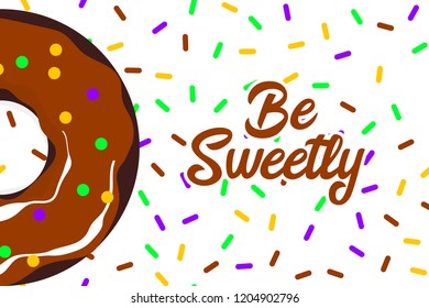 Glazed doughnut pattern. Colored chocolate vanilla donut. Food bakery sweet dessert pop art style. Vector colored illustration.