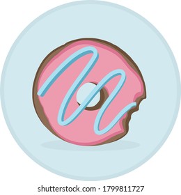 Glazed doughnut vector round sign isolated on white background. Street dessert food flat icon design with light blue circle background.