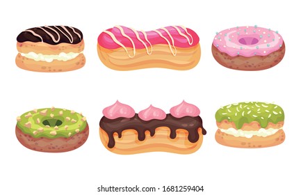 Doughnut y eclair hechos con vectores de pastelería Choux