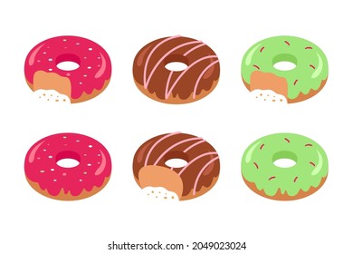 Glazed doughnuts with sprinkles. Donuts. Vector illustration.
