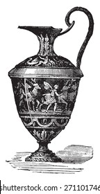 Glazed ewer, vintage engraved illustration. Industrial encyclopedia E.-O. Lami - 1875. 