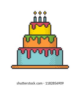 Glazed festive cake pixel art style vector icon on white background.