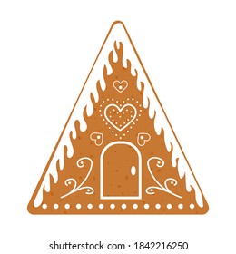 Glazed gingerbread house, traditional Christmas confectionery. Vector flat illustration.