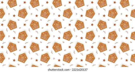 Glasierte Lebkuchen beherbergt nahtloses Muster. Traditionelle Winterkekse-Kekse-Hintergrund. Weihnachts- oder Neujahr-Scrapbooking oder Verpackungspapier oder Stoffdesign. Vektorgrafik