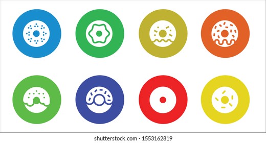 glazed icon set. 8 filled glazed icons.  Simple modern icons about  - Doughnut, Donut