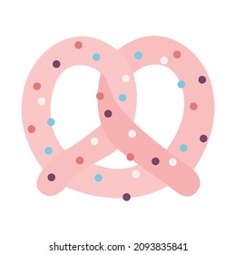 Glazed pink pretzel vector food illustration