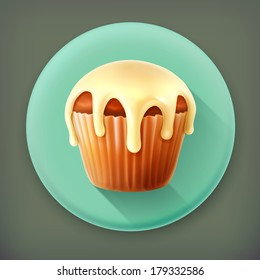 Glazed ring donut, long shadow vector icon