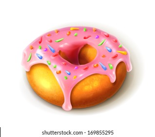 Glazed ring doughnut, detailed vector