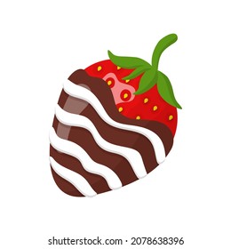 Glazed striped strawberry in white and dark chocolate for Valentine's Day or wedding.