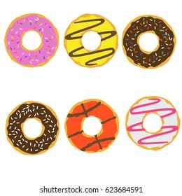 Glazed sweet donuts vector icons 