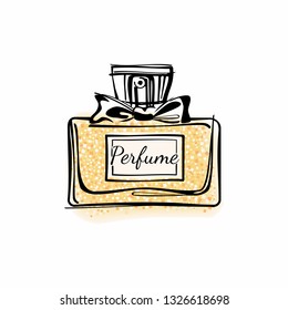 Gleam perfume bottle vector sketch. Hand-drawn fashion illustration.