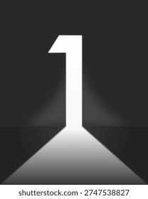 The gleaming number 1 symbol on a black background represents professional work and the gateway to success for winners in the dark room.