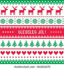 Gledileg Jol - Merry Christmas in Icelandic pattern, greetings card 