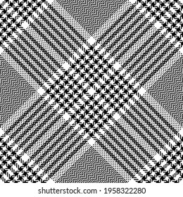 Glen check pattern in black and white. Seamless abstract tweed tartan plaid graphic for spring autumn winter dress, coat, jacket, skirt, blanket, other modern everyday casual fashion fabric design.