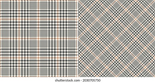 Glen check pattern in grey and beige. Textured seamless tartan check plaid background vector graphic for jacket, skirt, dress, trousers, other modern spring autumn winter tweed fashion fabric design.