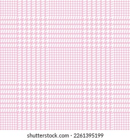 Patrón de verificación de la luz. Impresión geométrica en jaula rosa y blanca. Pie de ganso. Tartan de gallo tuiteó. Diente de perros. Jaula escocesa. Textura de tela sin fisuras. Ilustración del vector