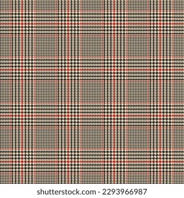 Glen check pattern. Plaid of geometric print in red, black and beige cage. Goose foot. Houndstooth tartan tweed. Dogs tooth. Scottish cage. Seamless fabric texture. Vector illustration