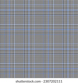 Prüfmuster auf dem Rücken. Plaid of geometric print in violettem, schwarz-weißem Käfig. Gänsefuß. Houndstooth Tweed Tweed. Hundezahn. Schottischer Käfig. Nahtlose Textur. Vektorgrafik
