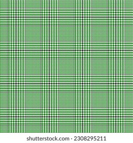 Glen check pattern. Plaid of geometric print in  black, green and white cage. Goose foot. Houndstooth tartan tweed. Dogs tooth. Scottish cage. Seamless fabric texture. Vector illustration