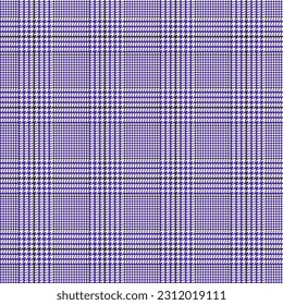 Glen check pattern. Plaid of geometric print in black, violet and white cage. Goose foot. Houndstooth tartan tweed. Dogs tooth. Scottish cage. Seamless fabric texture. Vector illustration