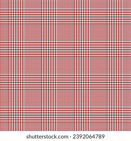 Patrón de verificación de la luz. Impresión geométrica en jaula roja, verde y blanca. Pie de ganso. Tartan de gallo tuiteó. Diente de perros. Jaula escocesa. Textura de tela sin fisuras. Ilustración del vector