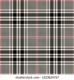 Glen check pattern. Seamless hounds tooth check plaid in black, beige, and red for jacket, coat, or other modern fashion clothing design.