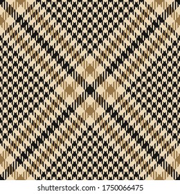 Glen check pattern for textile print. Seamless tweed plaid vector in gold and black for jacket, coat, skirt, or other spring, autumn, and winter fashion textile design.