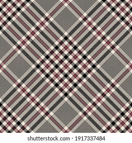 Glen check plaid pattern in black, red, white. Seamless hounds tooth vector tweed background art graphic for jacket, skirt, trousers, other trendy spring autumn winter fashion fabric design.