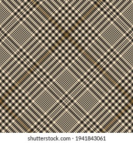 Glen check plaid pattern in black, gold brown, beige. Seamless pixel plaid graphic vector for skirt, blanket, duvet cover, throw, other modern spring autum winter everyday fashion fabric design.