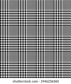 Glen check plaid pattern in black and white. Seamless hounds tooth vector tweed monochrome background for jacket, skirt, coat, other modern spring autumn casual fashion textile design.