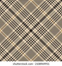 Glen check plaid pattern in gold brown, beige, black. Seamless diagonal tartan for dress, jacket, skirt, blanket, throw, tablecloth, other modern spring autumn winter tweed fashion fabric design.