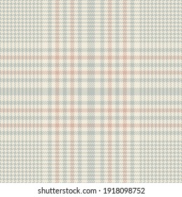 Glen check plaid pattern in grey and pink. Seamless hounds tooth vector tartan plaid background art for jacket, skirt, trousers, other modern spring autumn everyday casual tweed textile design.