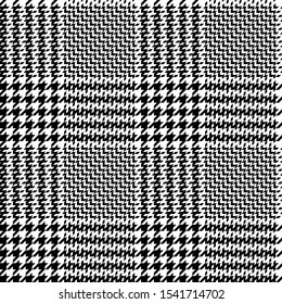 Glen check plaid pattern. Seamless hounds tooth vector plaid background texture in black and white for jacket, skirt, trousers, or other modern autumn or winter tweed textile design.